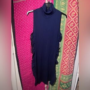 Calvin Klein Navy Sweater dress large NWT ruching on side L